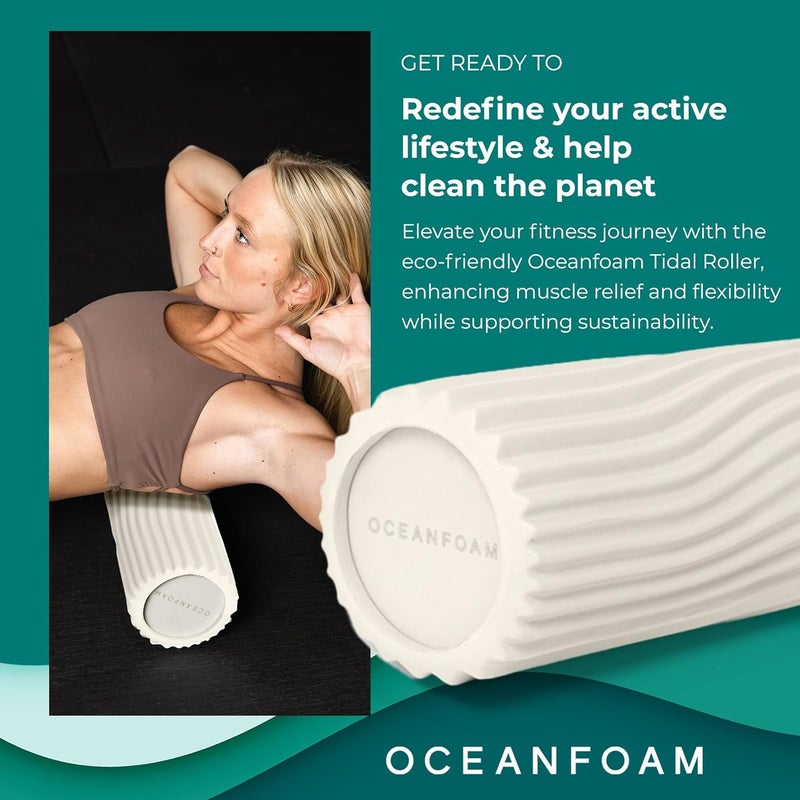 Oceanfoam Tidal Roller - Natural - Muscle Massage Foam Roller for Back Pain & Stretching - Firm and Ergonomic Wide Wave Textured - Yoga, Athletics, & Wellness - Full Size, 20" x 5" - Image 3